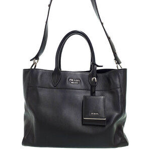 Prada City Calf Leather Tote Shoulder Bag Black